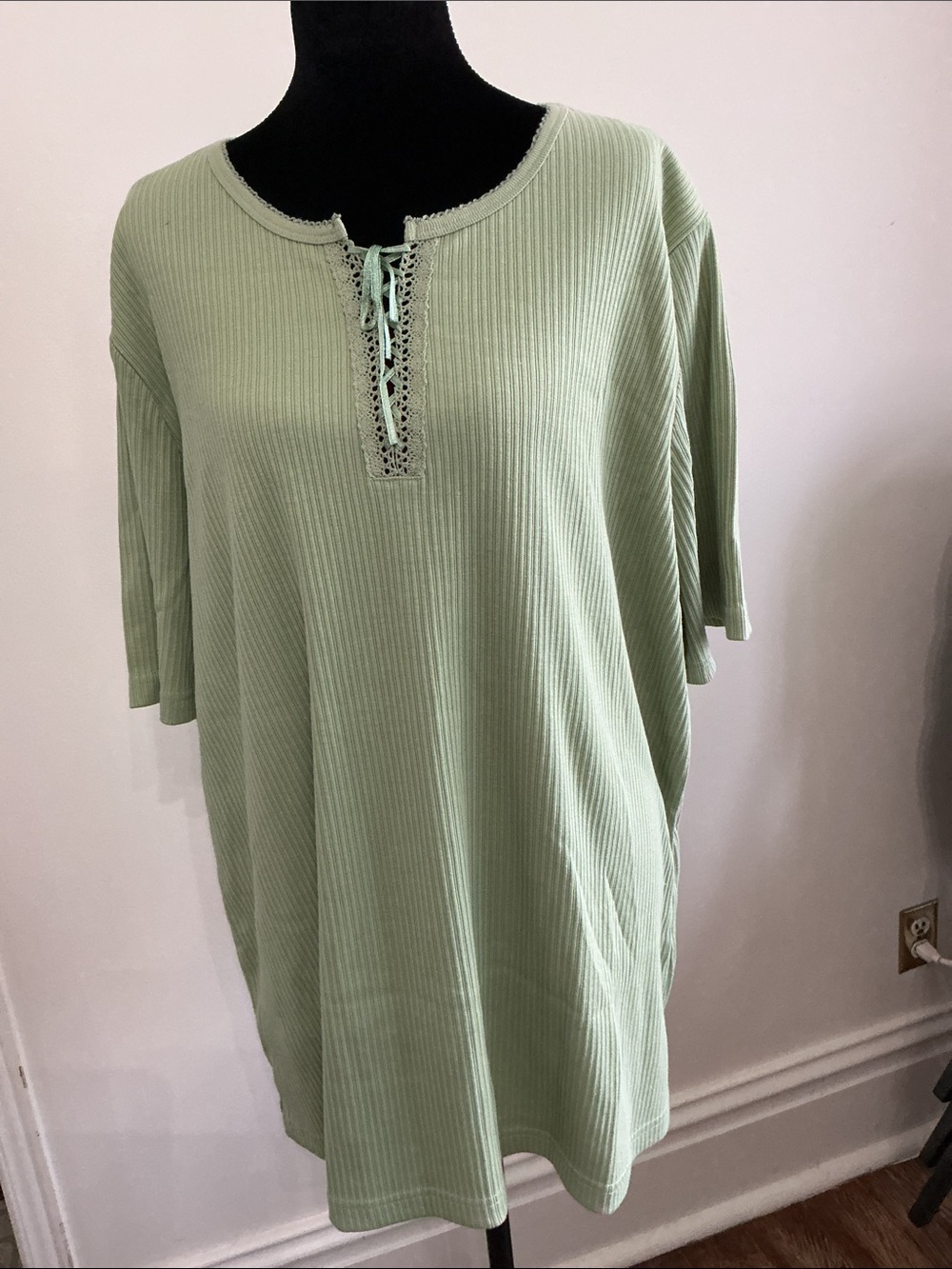 P Seattle fit Sage green top with short sleeves.
